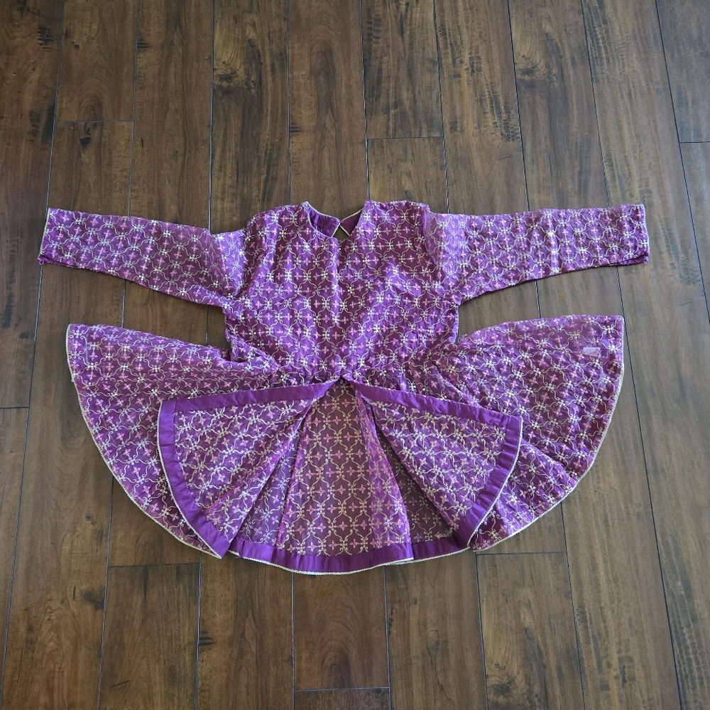 Embroidered 2 Piece Peplum Top n Palazzo Pant Gold Purple Party Wear Dress - Picture 2 of 14